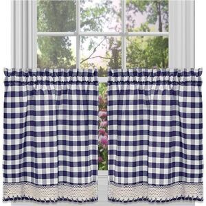 Buffalo Check Plaid Gingham Kitchen Window Curtain Tiers Set